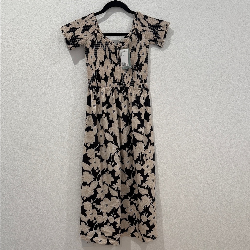 H&M Black and Cream Floral Print Maxi Dress